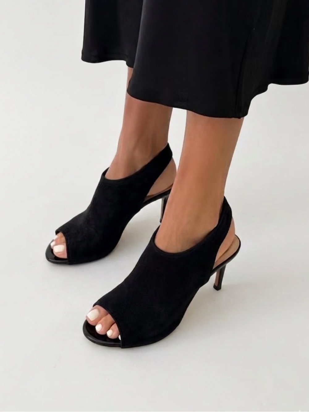 Cole Haan Black Open-Toe Slingback Peep Toe Heels